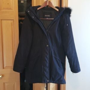Woman's black Bernardo Jacket with fur hood